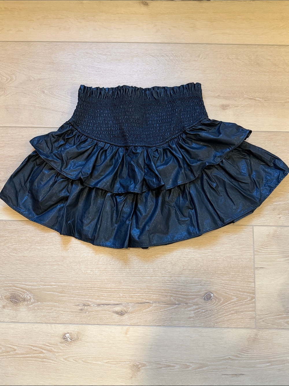 NWT The Pants Store Black Faux Leather Ruffle Tiered Mini Skort Gameday Concert